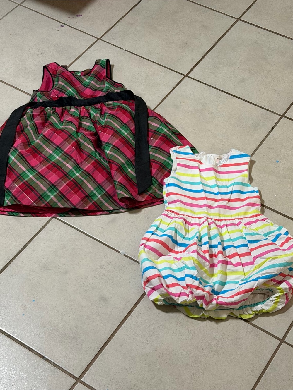 Oshkosh‎ B’gosh, Place Kids Girls Holiday Plaid Rainbow Stripe Bubble Dress 4